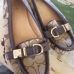 Coach Tan and Brown Buckle Loafers